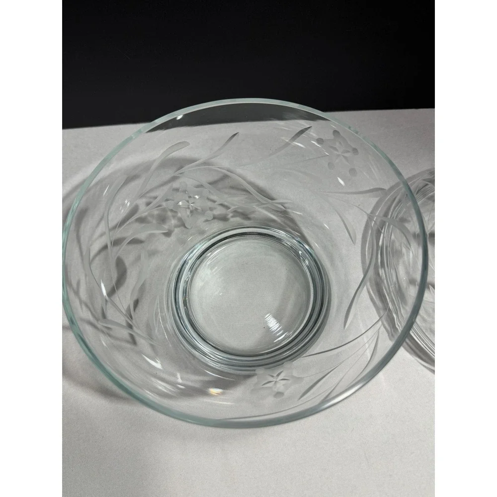 Vintage Etched Clear Glass Candy Dish with Lid Floral Pattern Pedestal Bowl